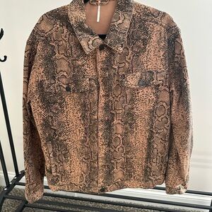Free People Tan and Black Patterned Denim Jacket